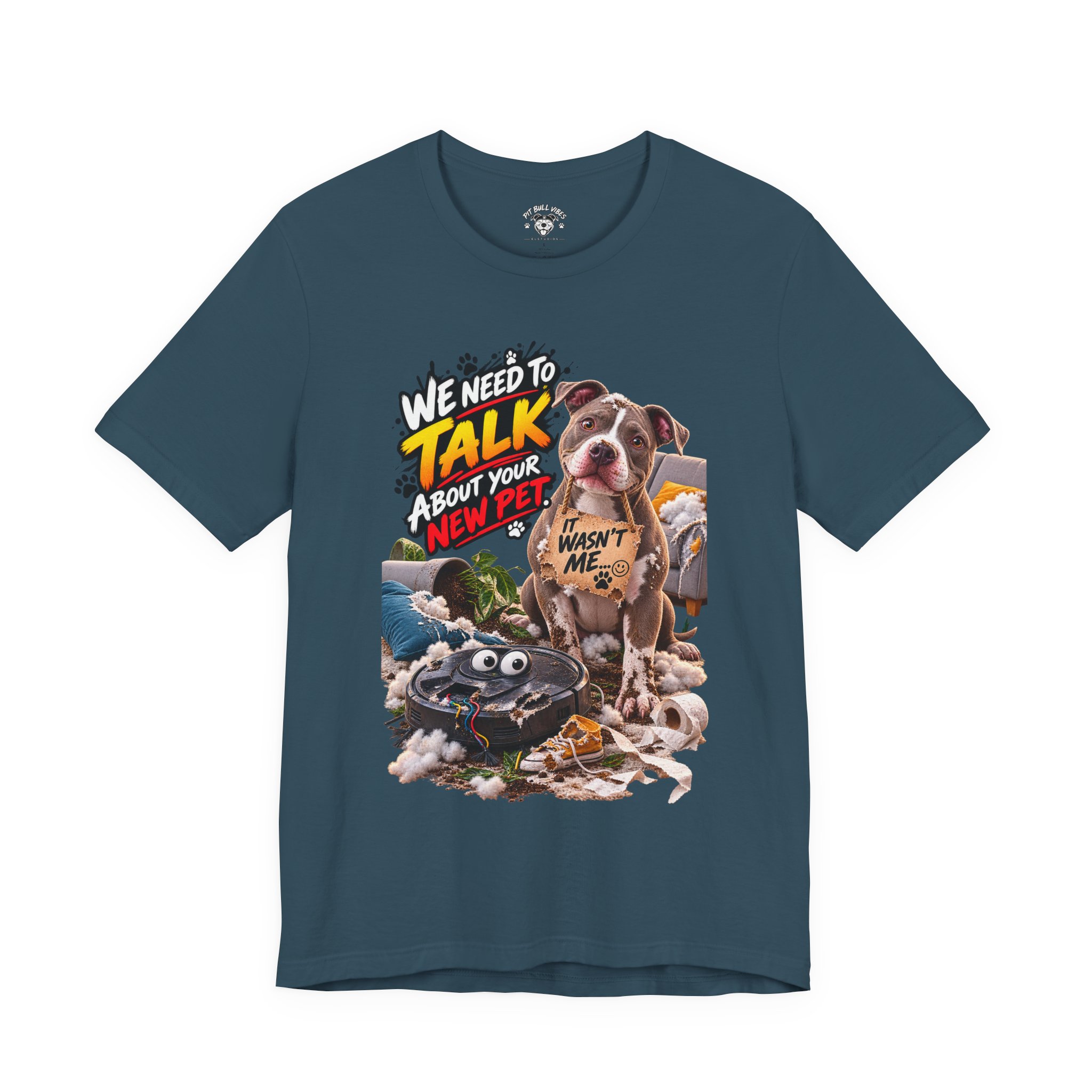 Dog and Irobot Graphic Tee - "We Need to Talk About Your New Pet" T-Shirt - Image 2
