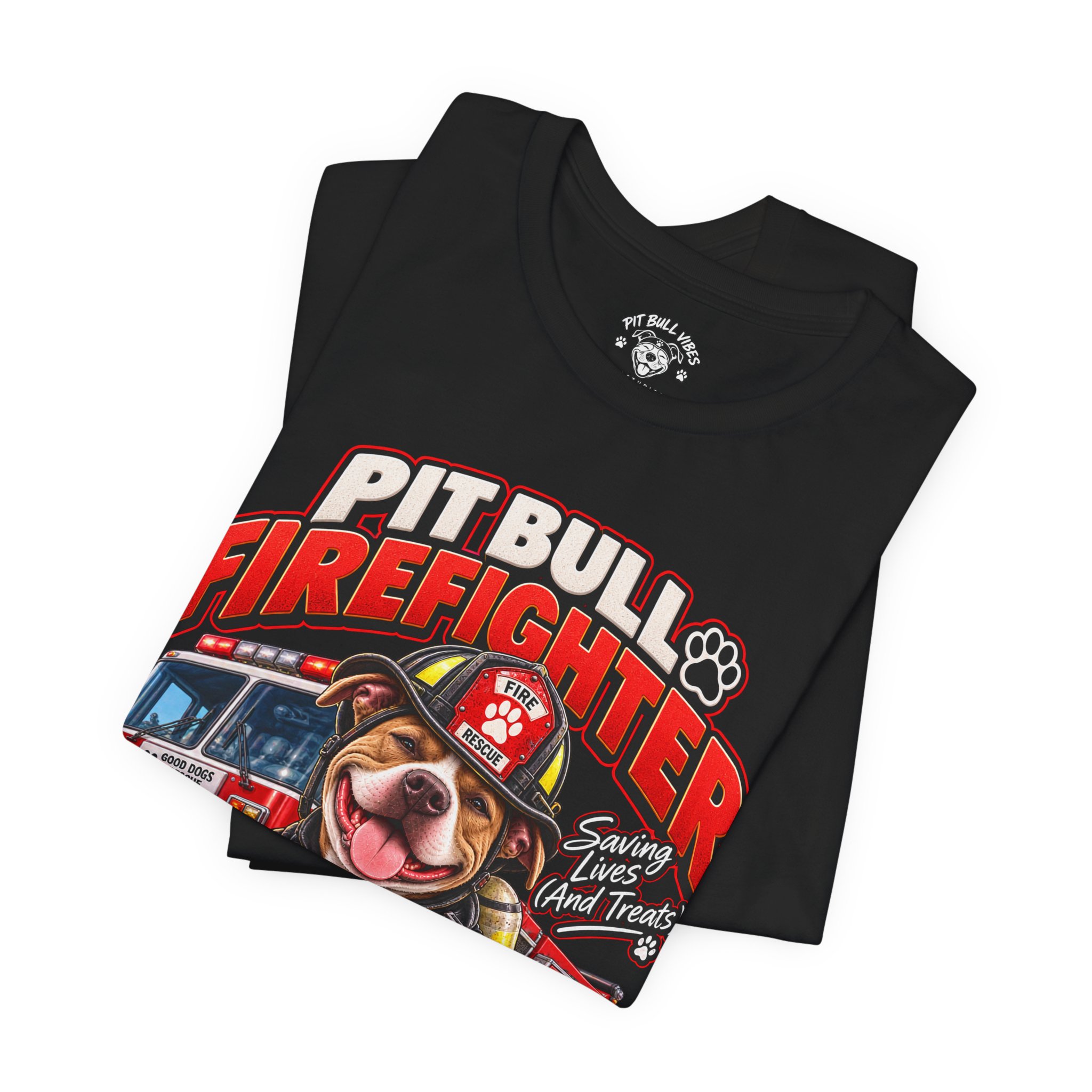 Pitbull Firefighter T-Shirt – Cute Firehouse Dog Tee for Firefighters & Dog Lovers - Image 4