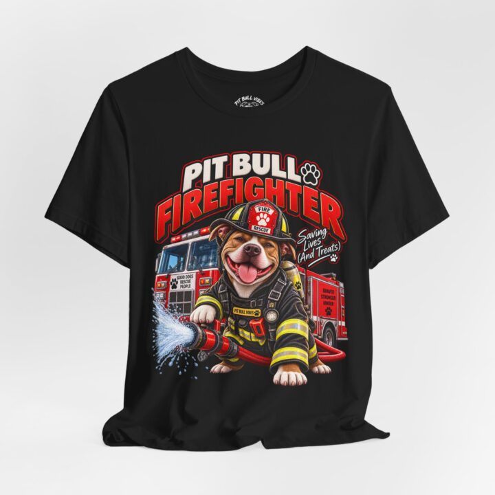Pitbull Firefighter T-Shirt – Cute Firehouse Dog Tee for Firefighters & Dog Lovers