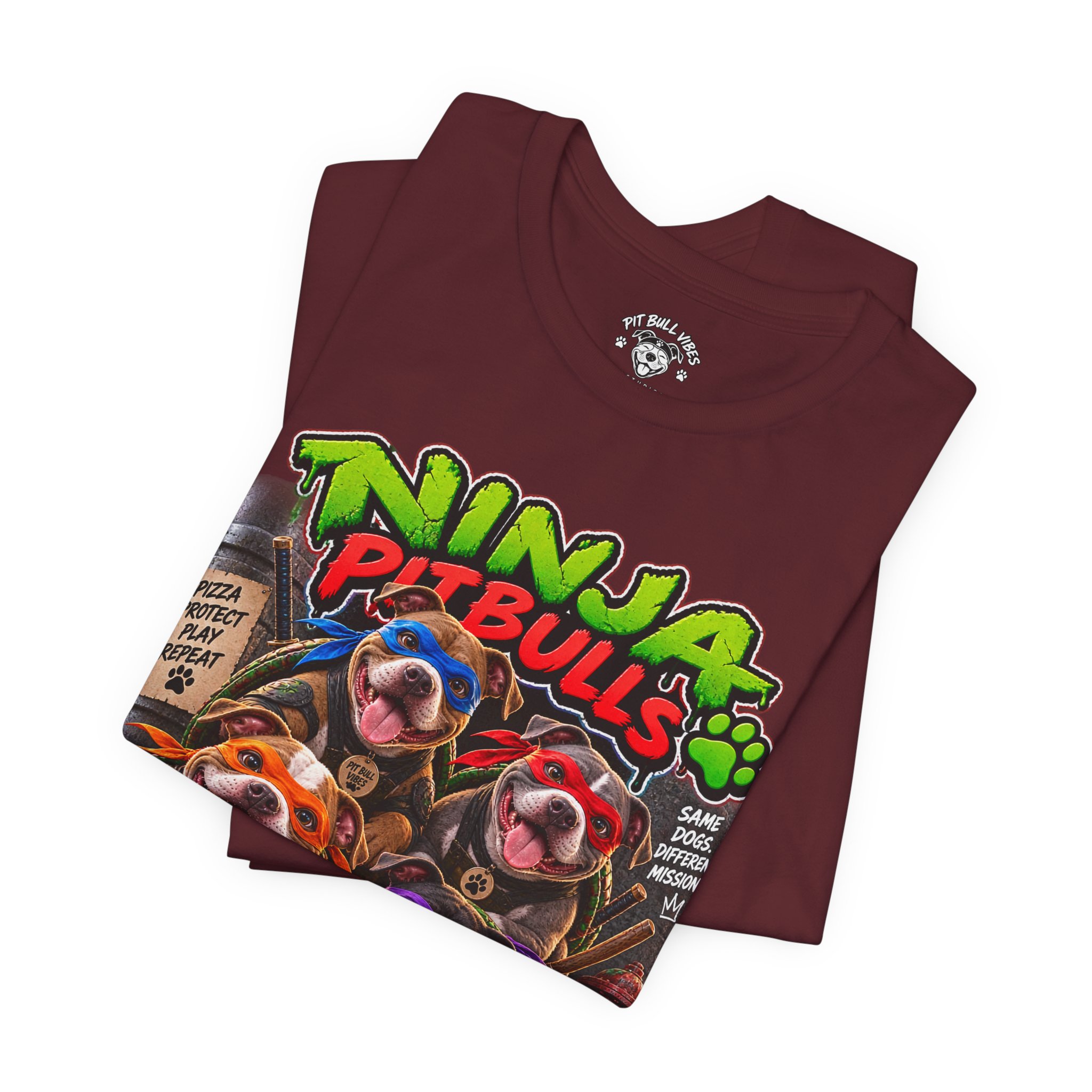 Ninja Pitbulls Graphic Tee — Cute Pitbull Dogs Street Art T-Shirt - Image 4