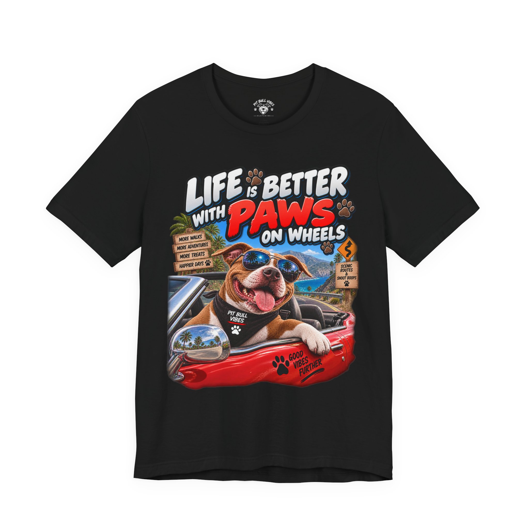 T-Shirt — "Life Is Better With Paws on Wheels" Dog Driving Graphic Tee - Image 2
