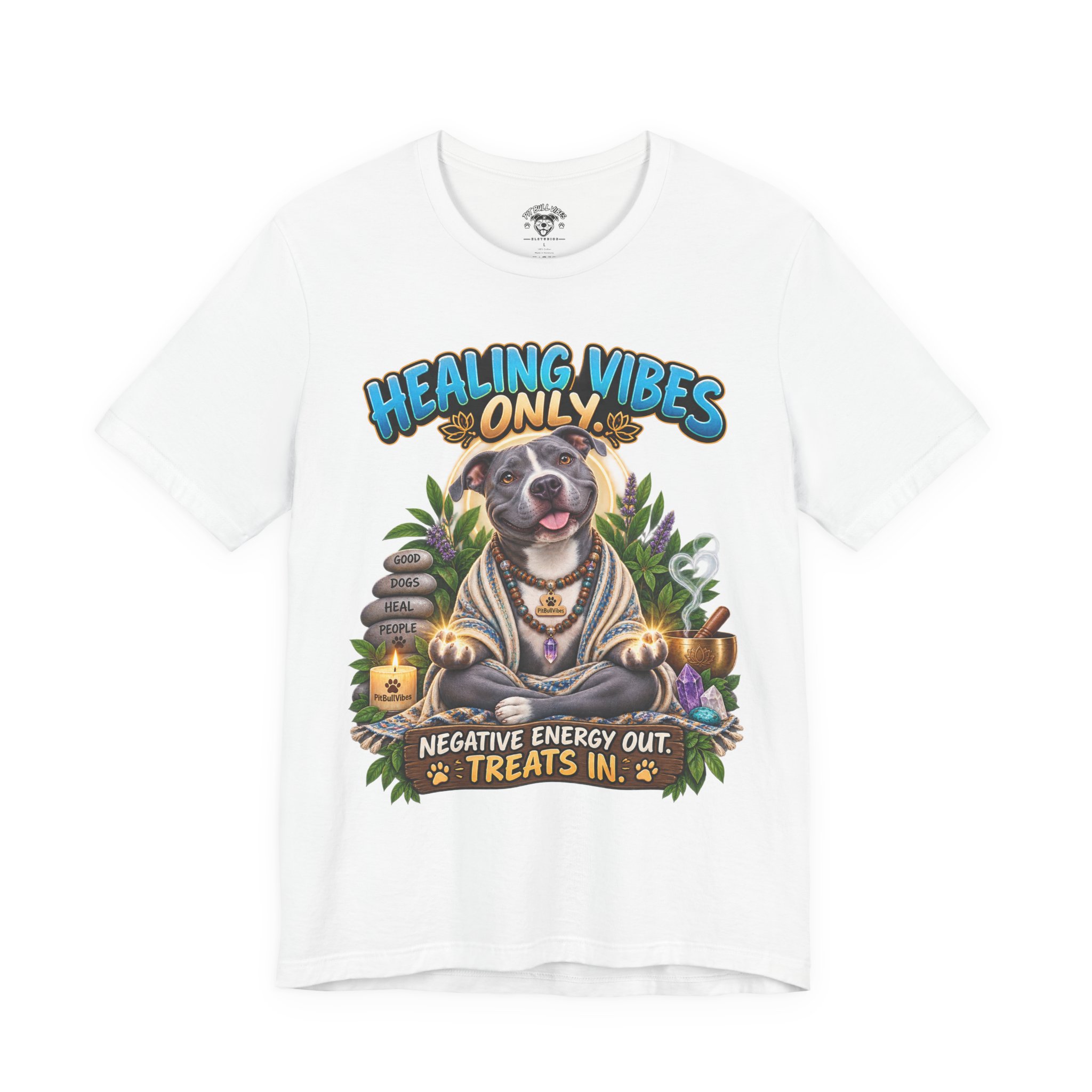Healing Vibes Only Tee — "Negative Energy Out, Treats In" Dog Graphic T‑Shirt - Image 5