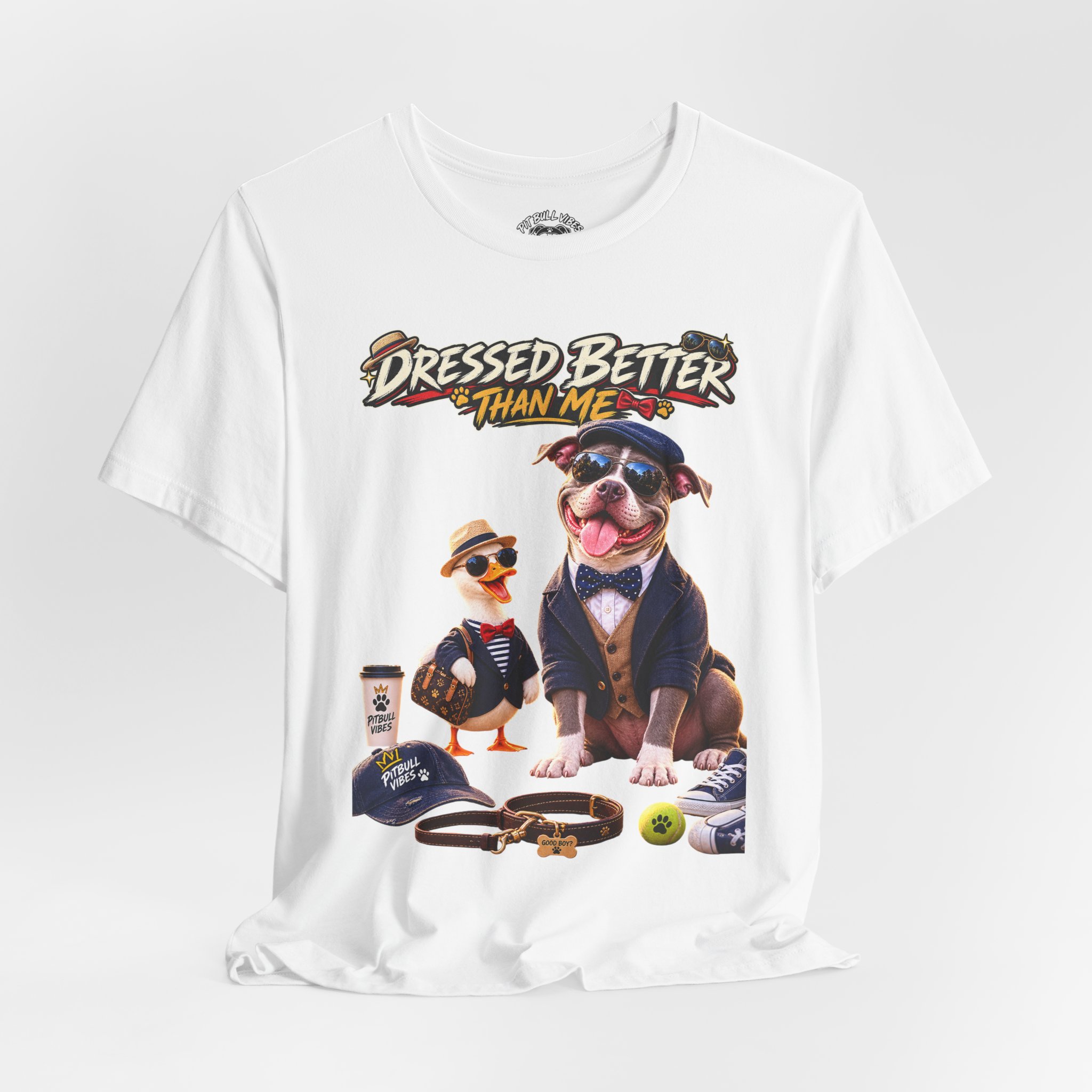Graphic Tee - "Dressed Better Than Me" Funny Dog & Duck Outfit Design - Image 8