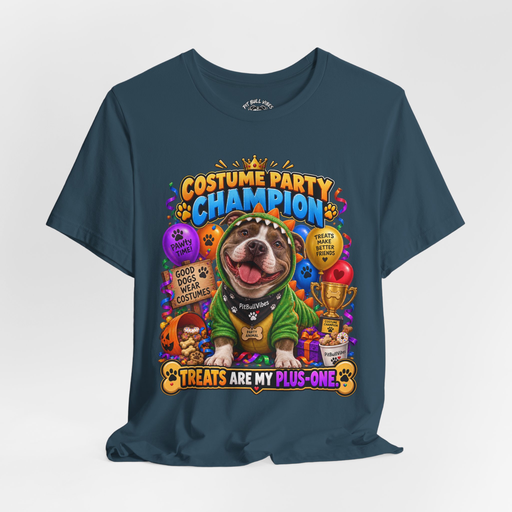 Costume Party Champion Dog T-Shirt — "Treats Are My Plus-One"