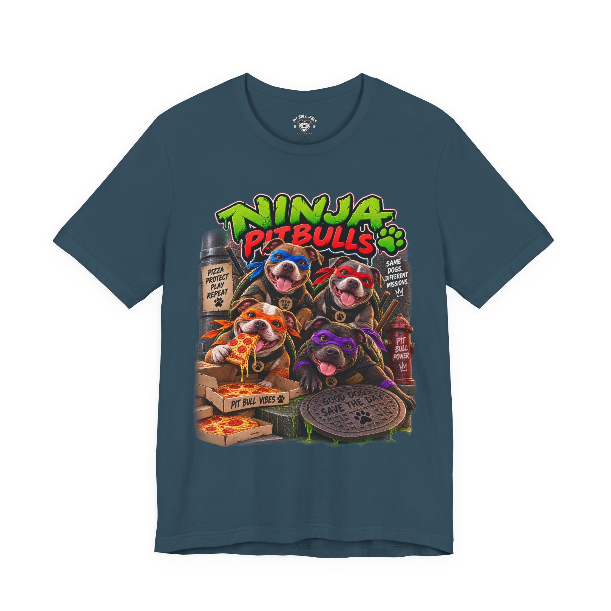 Ninja Pitbulls Graphic Tee — Cute Pitbull Dogs Street Art T-Shirt - Image 25