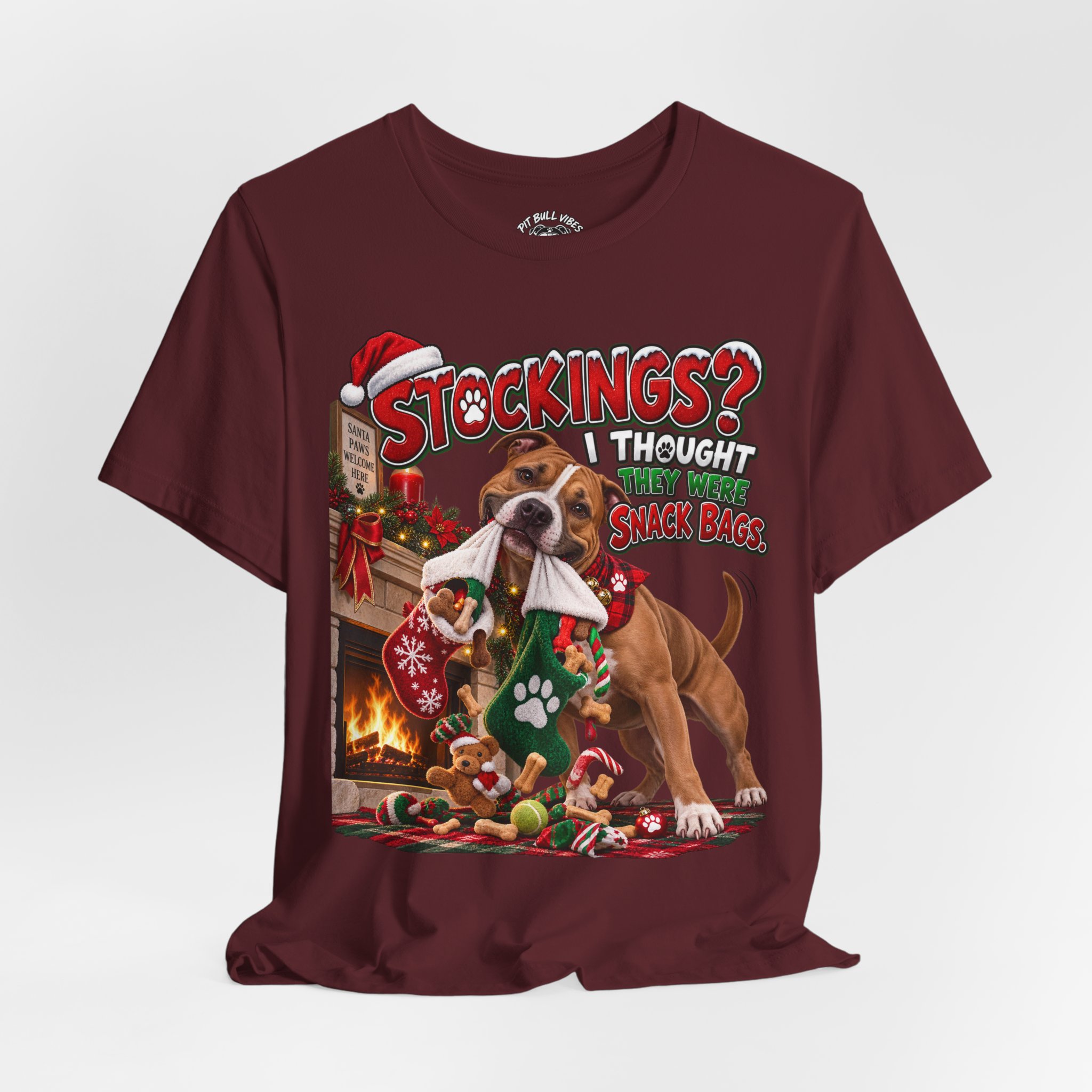 Christmas Dog T‑Shirt — “Stockings? I Thought They Were Bones” Cute Holiday Pitbull Tee - Image 32