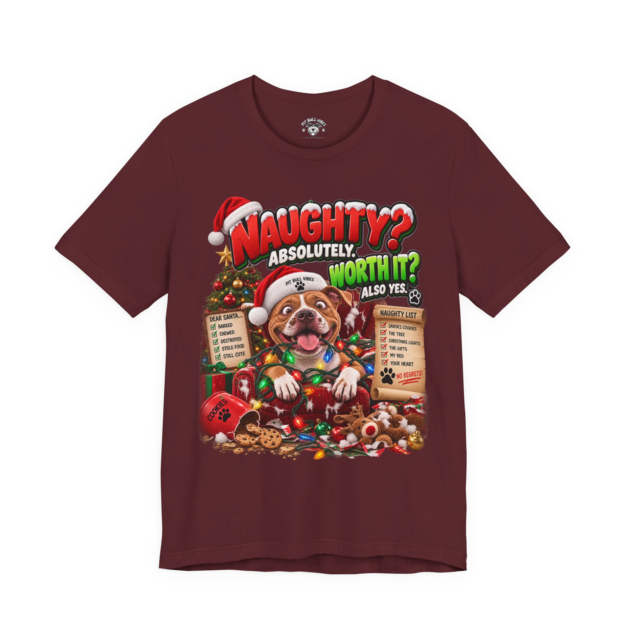 Naughty? Absolutely! Worth It? Christmas Dog Graphic Tee - Image 29