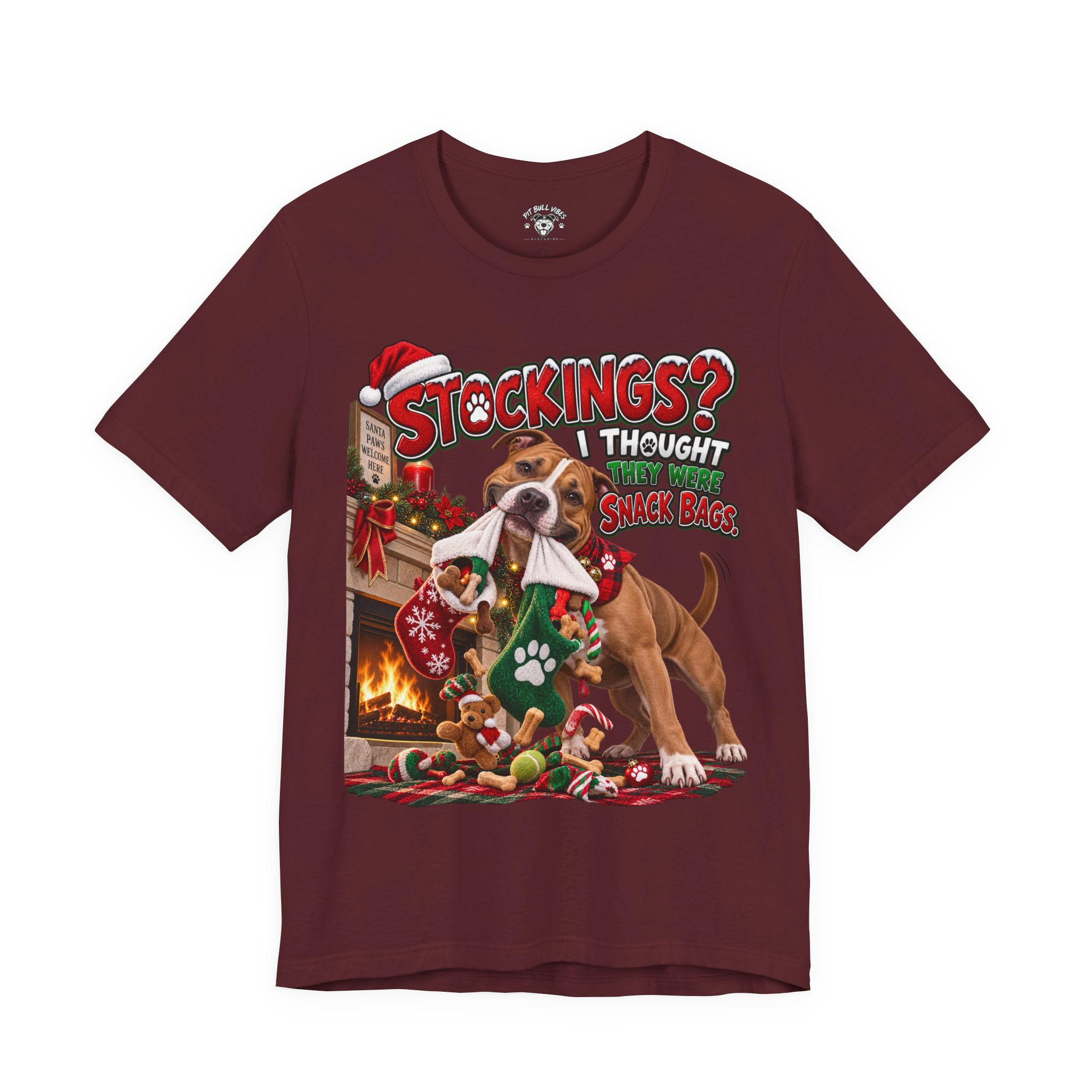 Christmas Dog T‑Shirt — “Stockings? I Thought They Were Bones” Cute Holiday Pitbull Tee - Image 29