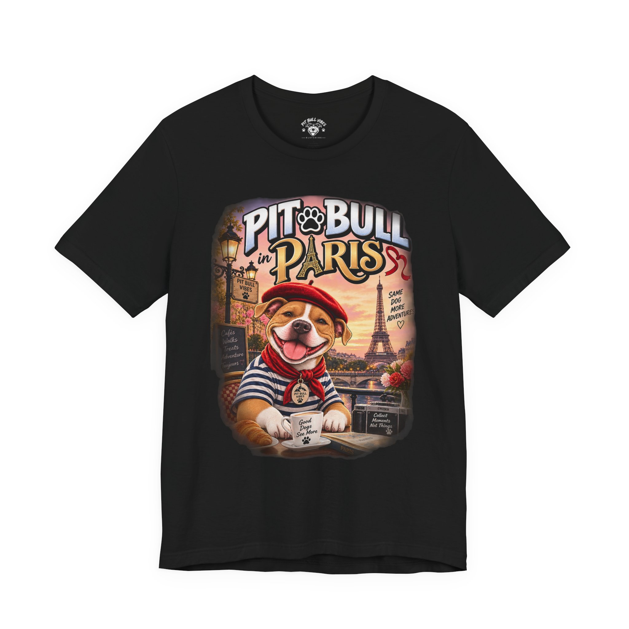 Pit Bull in Paris T-Shirt — Cute French PitBull Travel Graphic Tee - Image 9