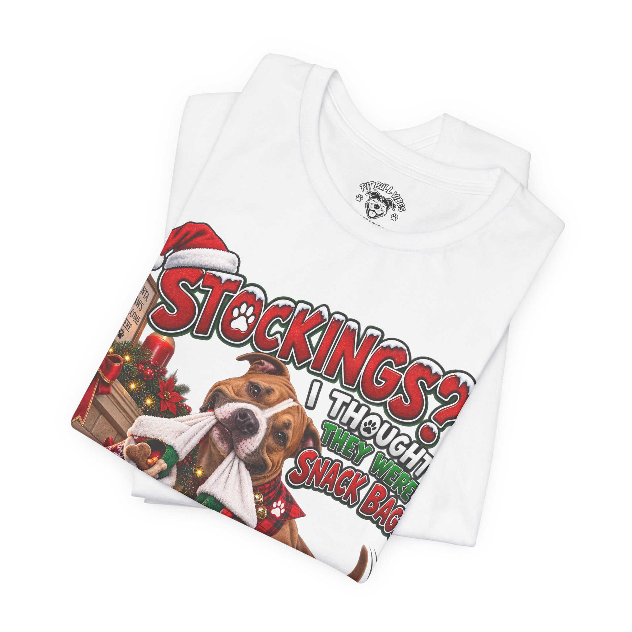Christmas Dog T‑Shirt — “Stockings? I Thought They Were Bones” Cute Holiday Pitbull Tee - Image 8