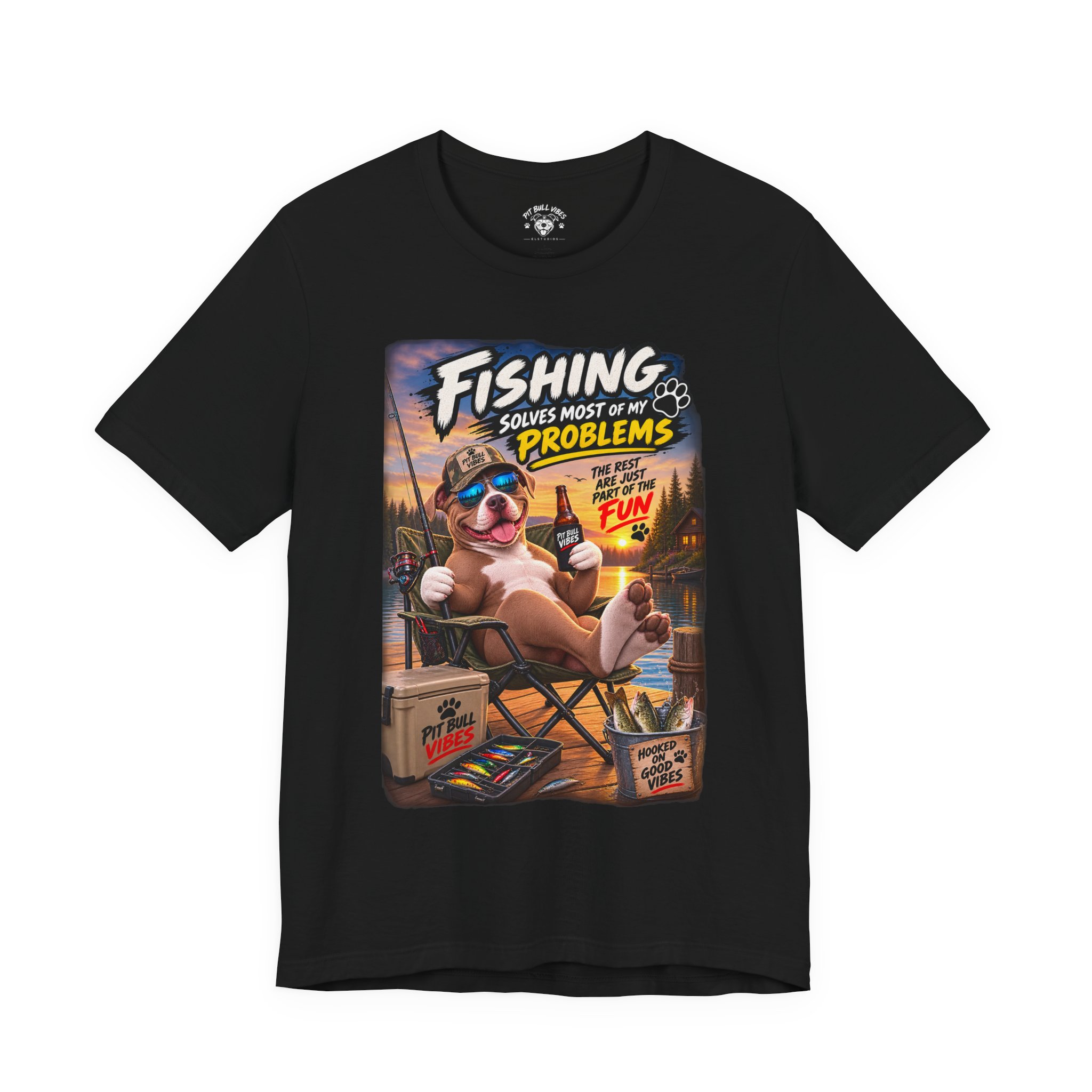 Fishing Solves Most of My Problems T-Shirt — Funny Fishing Graphic Tee - Image 2