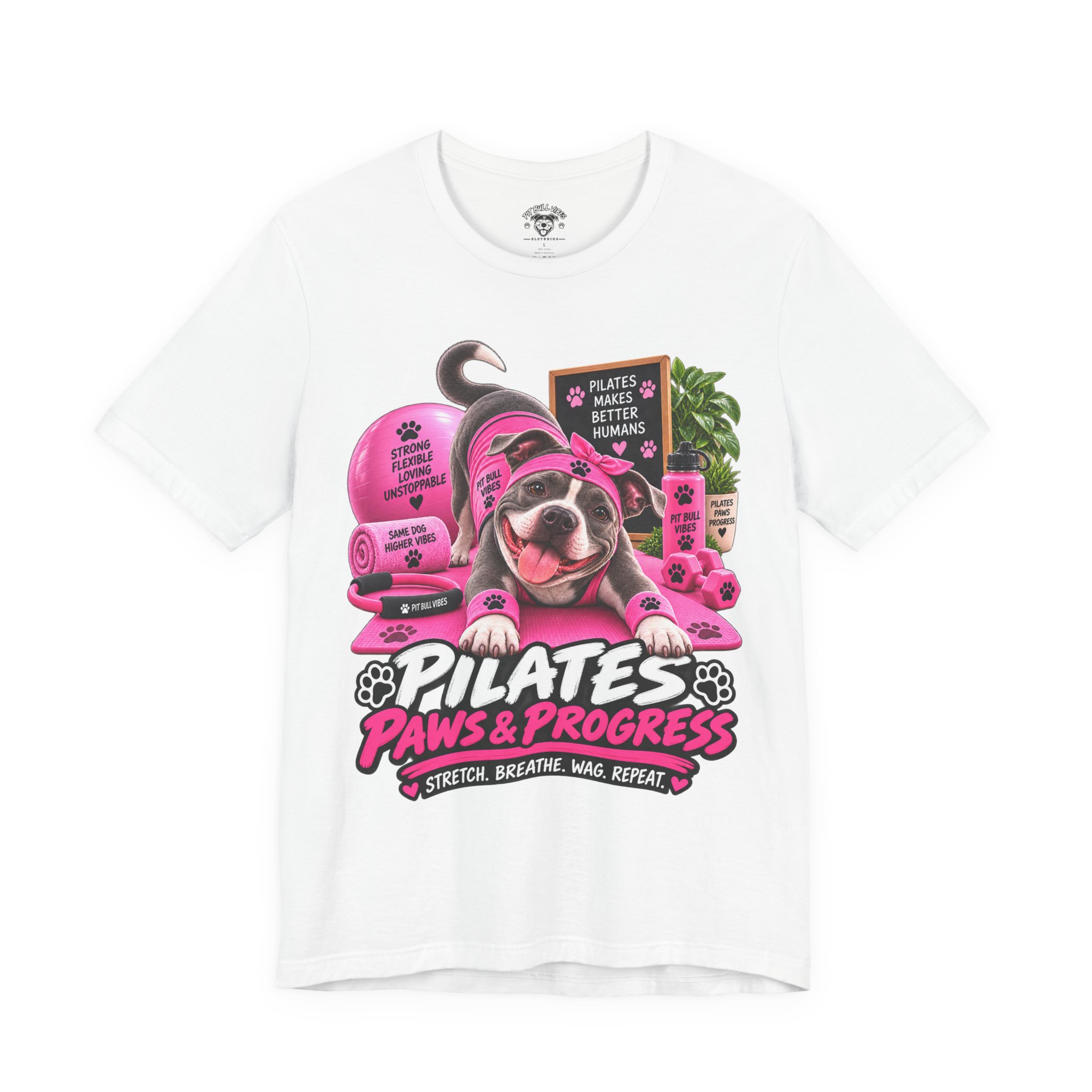 Pilates Paws & Progress T-Shirt — Cute Dog Yoga Pilates Tee (Stretch, Breathe, Wag, Repeat) - Image 5