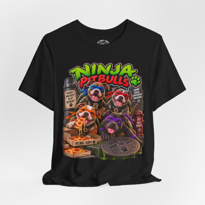 Ninja Pitbulls Graphic Tee — Cute Cartoon Pitbull Dog Shirt