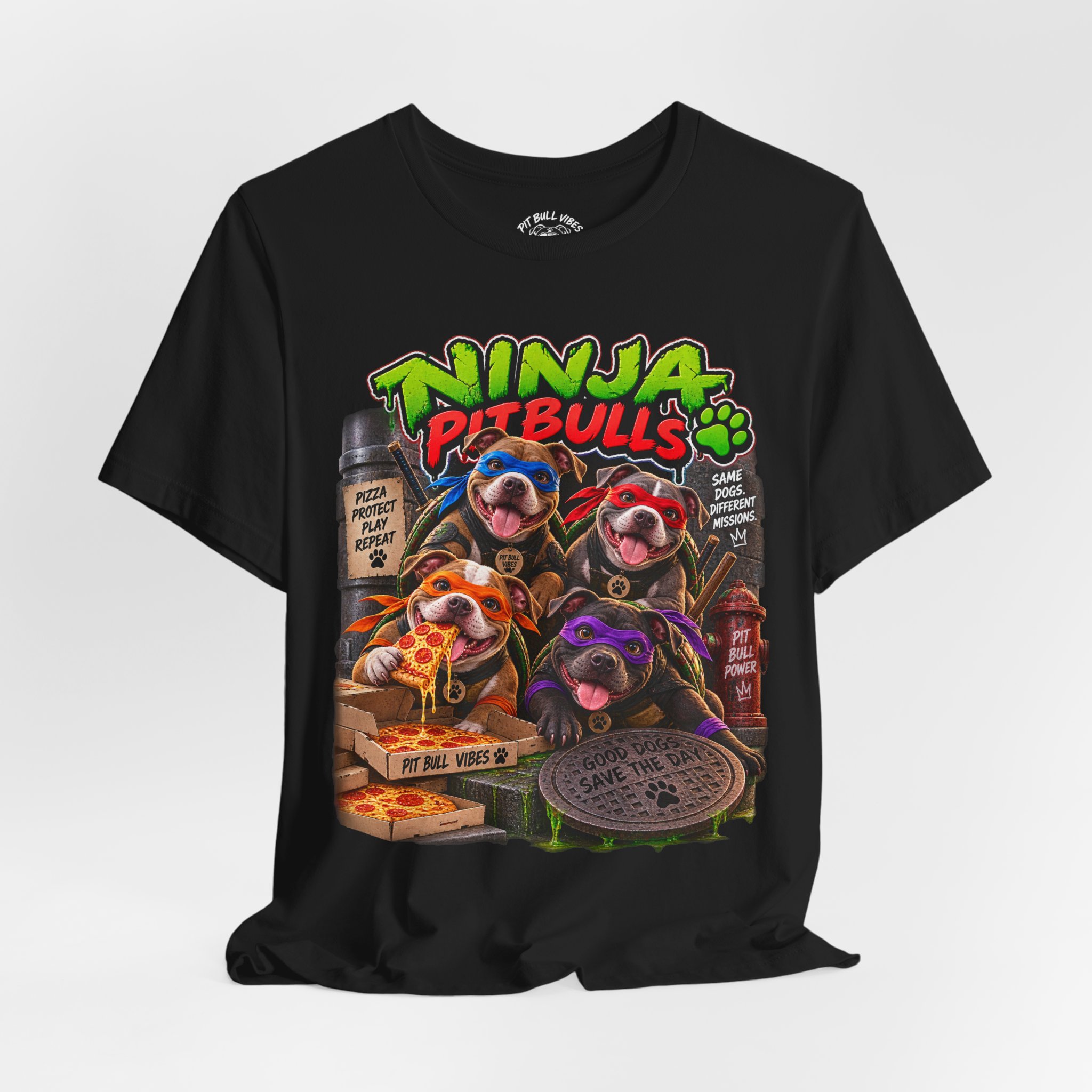 Ninja Pitbulls Graphic Tee — Cute Pitbull Dogs Street Art T-Shirt - Image 16