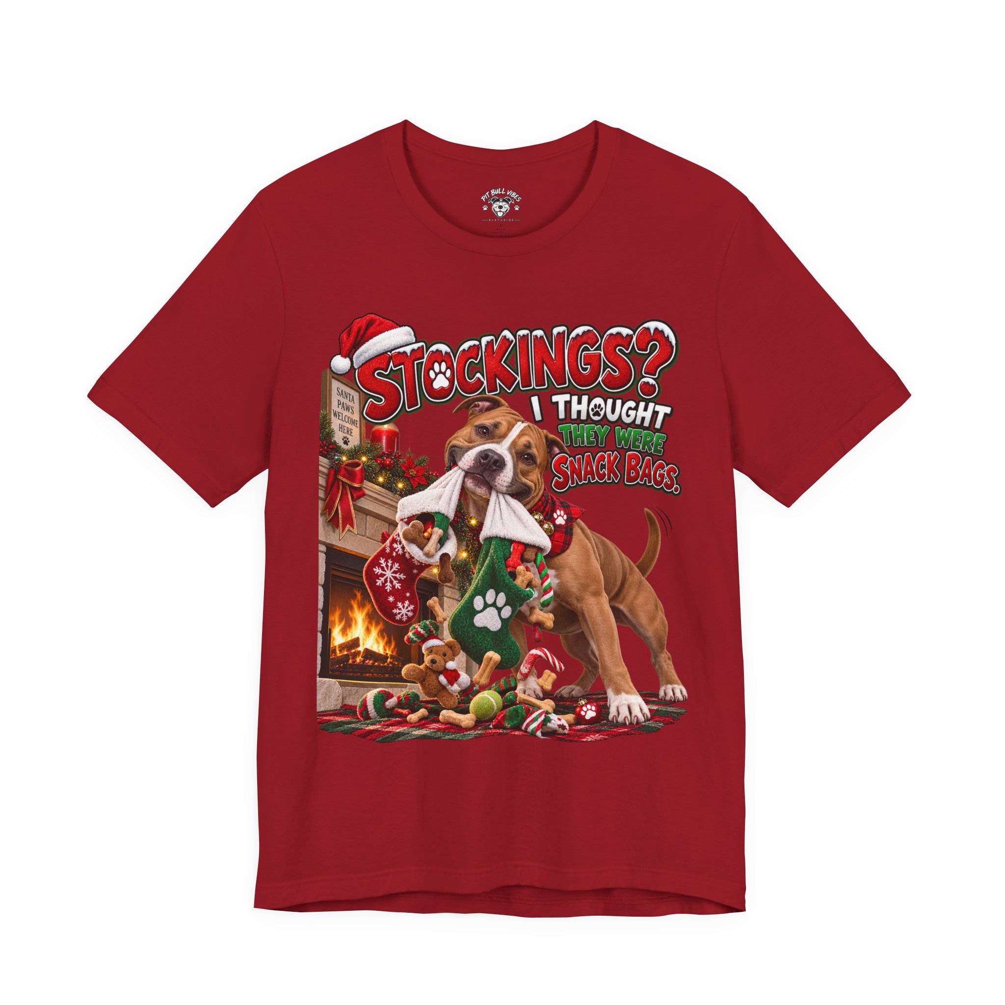 Christmas Dog T‑Shirt — “Stockings? I Thought They Were Bones” Cute Holiday Pitbull Tee - Image 37