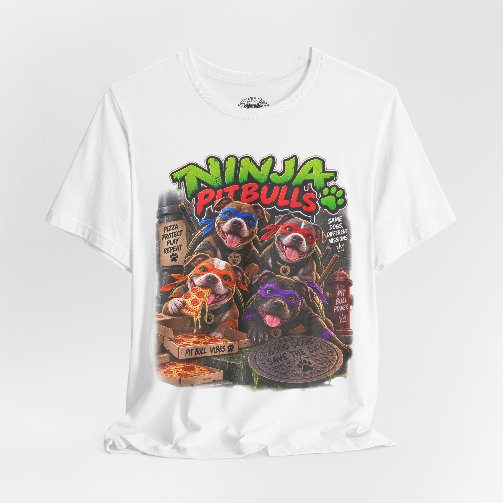 Ninja Pitbulls Graphic Tee — Cute Pitbull Dogs Street Art T-Shirt - Image 8