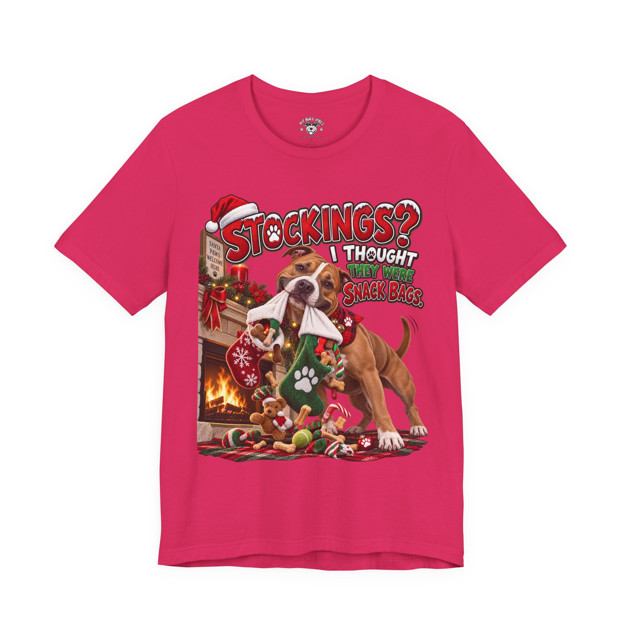 Christmas Dog T‑Shirt — “Stockings? I Thought They Were Bones” Cute Holiday Pitbull Tee - Image 25