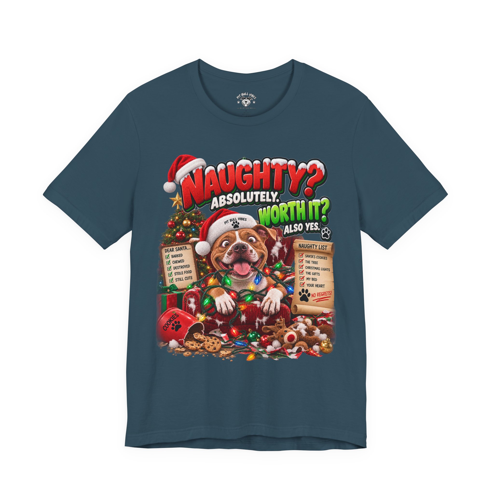 Naughty? Absolutely! Worth It? Christmas Dog Graphic Tee - Image 2