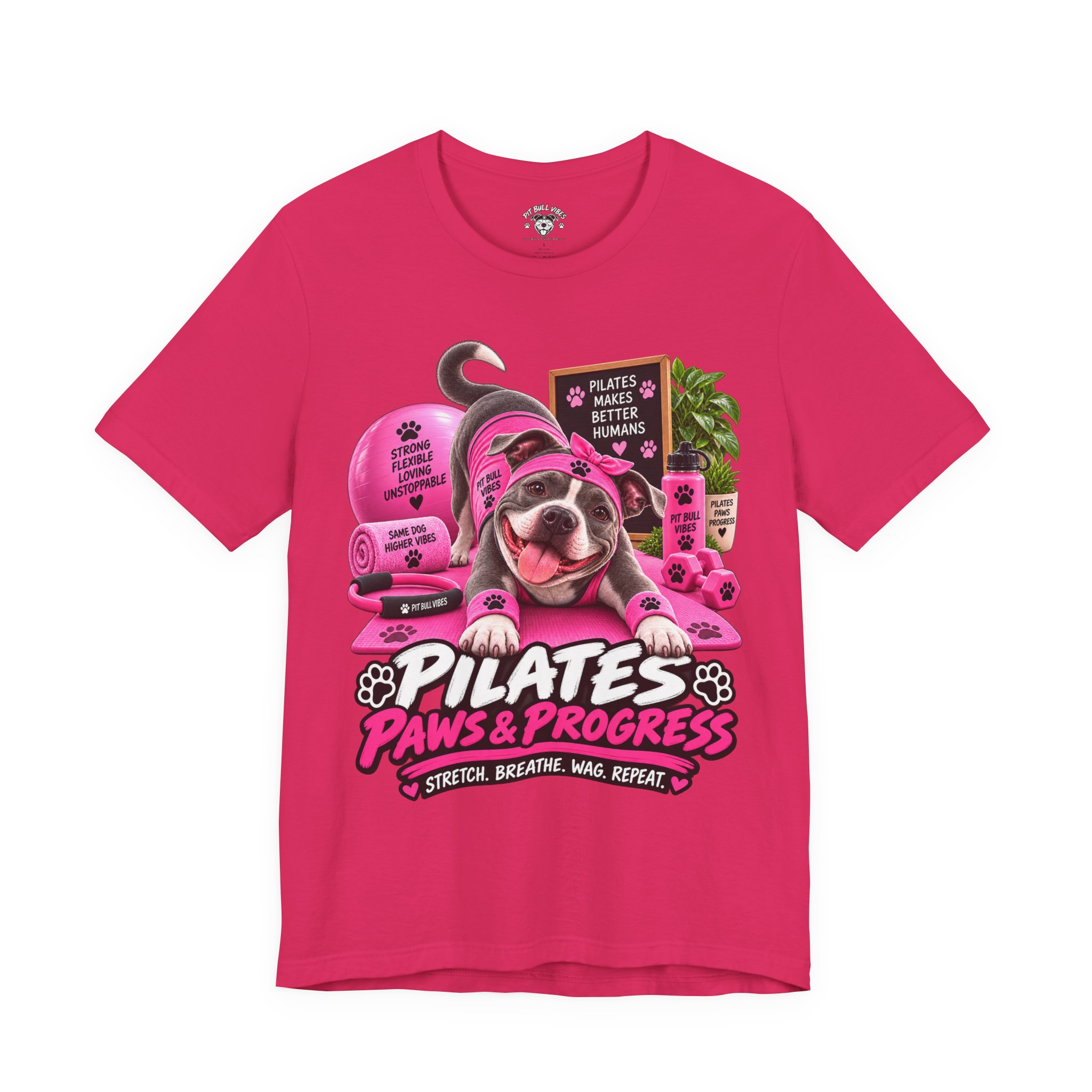 Pilates Paws & Progress T-Shirt — Cute Dog Yoga Pilates Tee (Stretch, Breathe, Wag, Repeat) - Image 2