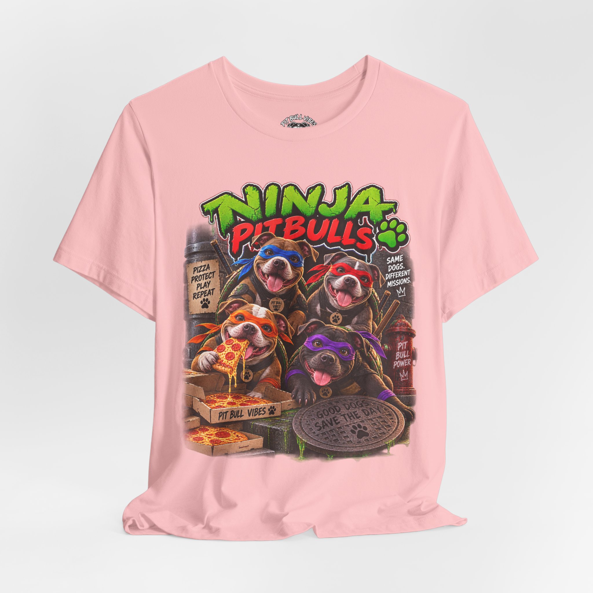Ninja Pitbulls Graphic Tee — Cute Pitbull Dogs Street Art T-Shirt - Image 36