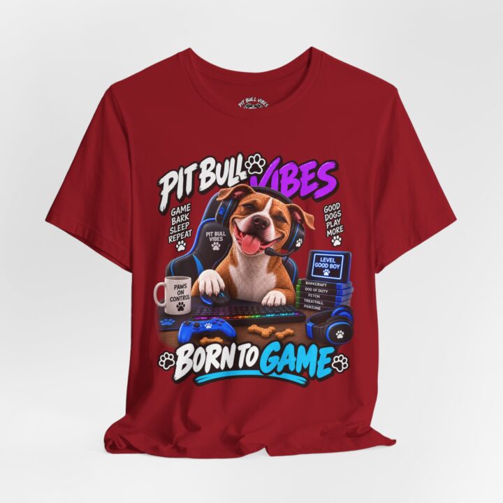 Pitbull Vibes "Born to Game" T‑Shirt — Gamer Dog Graphic Tee