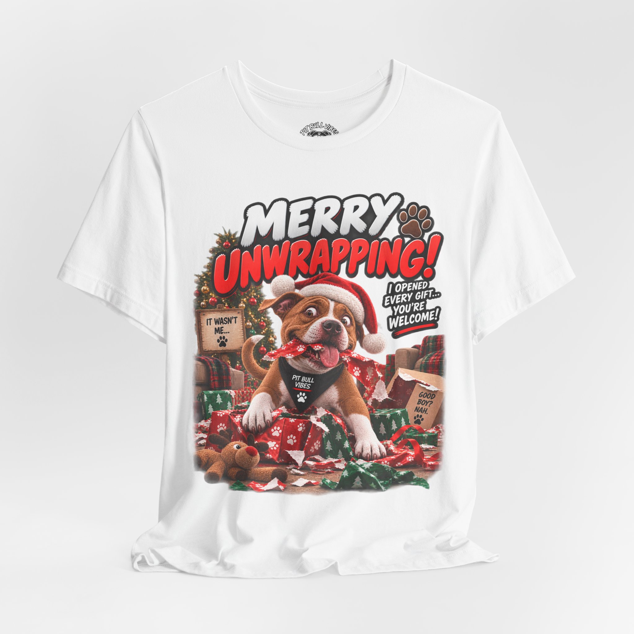 Merry Unwrapping! Christmas Dog T-Shirt — Funny Holiday Puppy Gift - Image 8