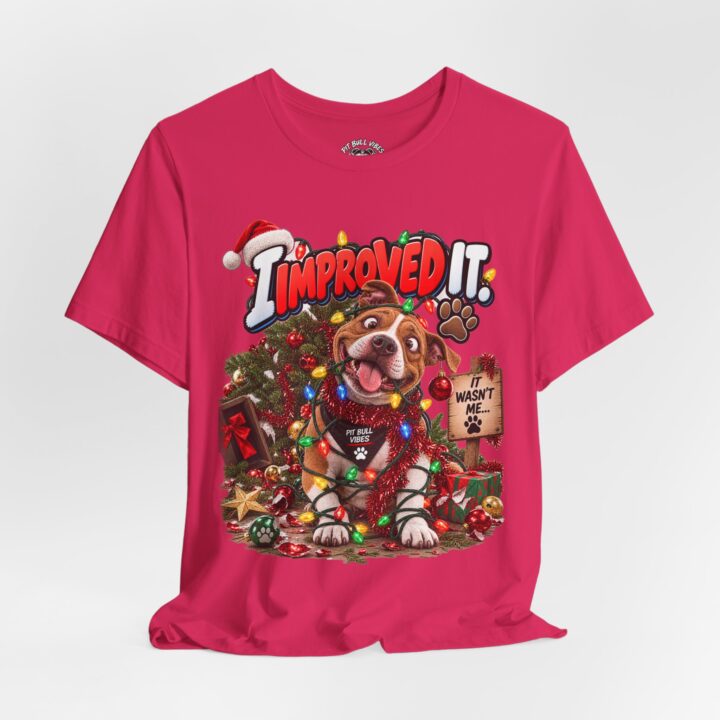 Christmas Dog T‑Shirt – "I Improved It" Funny Holiday Pet Tee