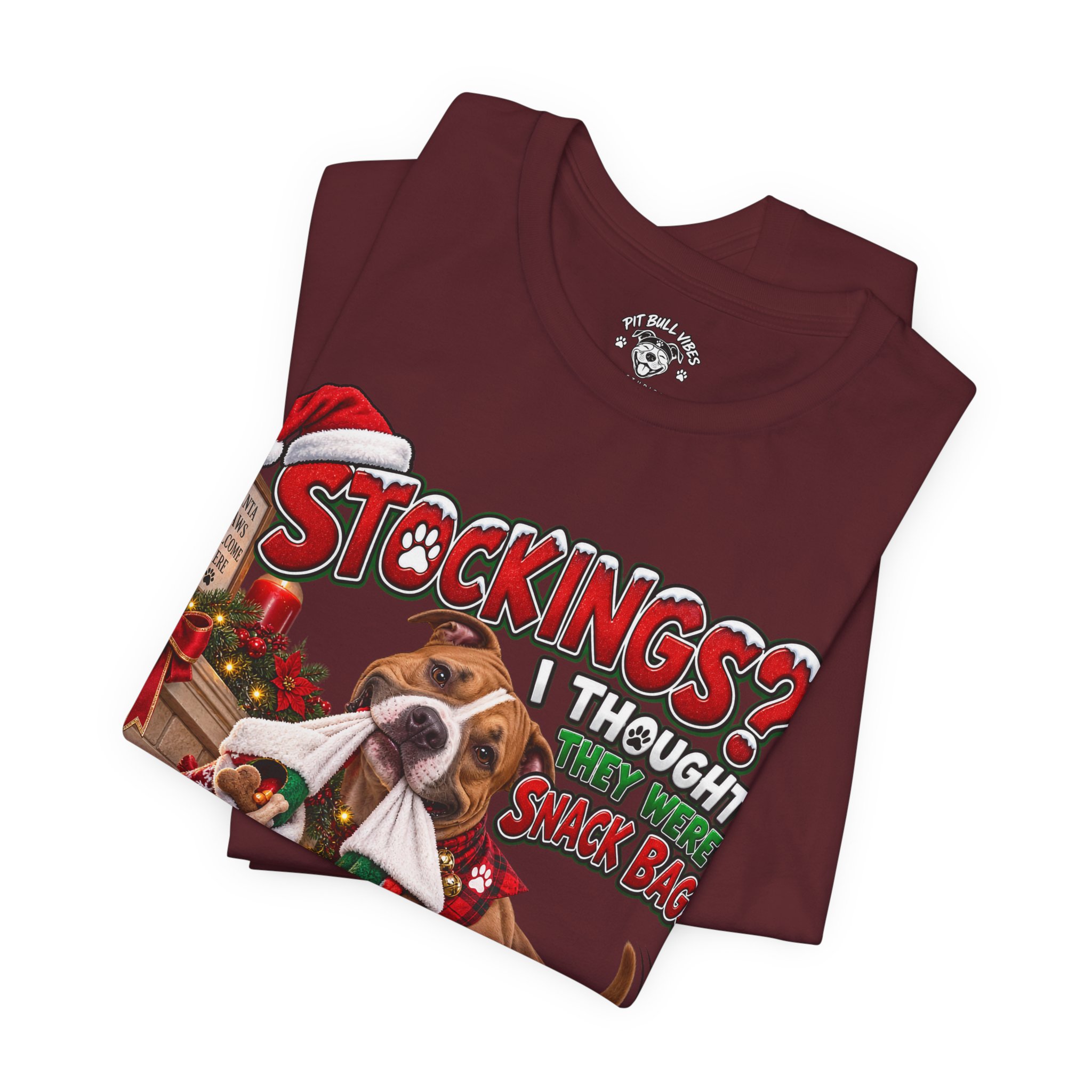 Christmas Dog T‑Shirt — “Stockings? I Thought They Were Bones” Cute Holiday Pitbull Tee - Image 31