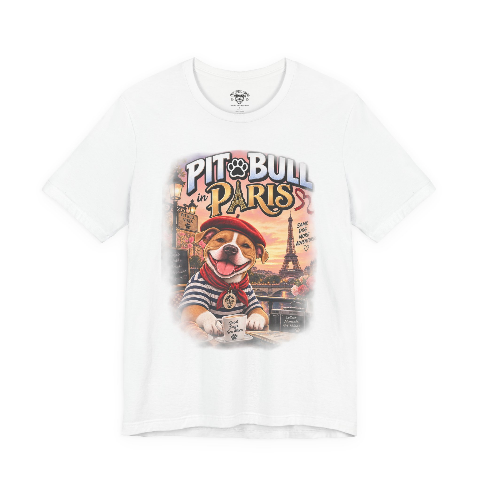 Pit Bull in Paris T-Shirt — Cute French PitBull Travel Graphic Tee - Image 2