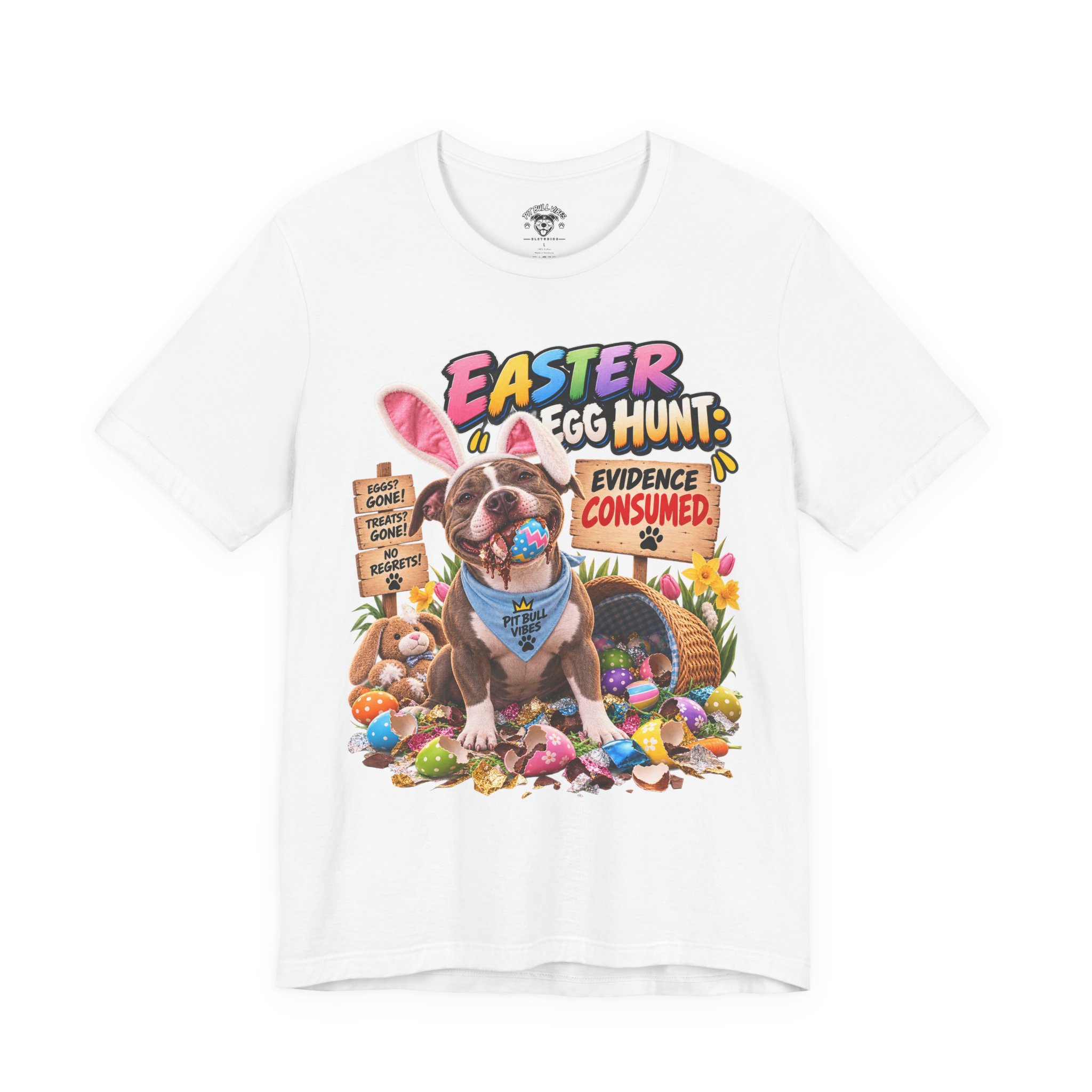 Easter Egg Hunt Dog T-Shirt — “Evidence Consumed” Cute Puppy Easter Tee - Image 5