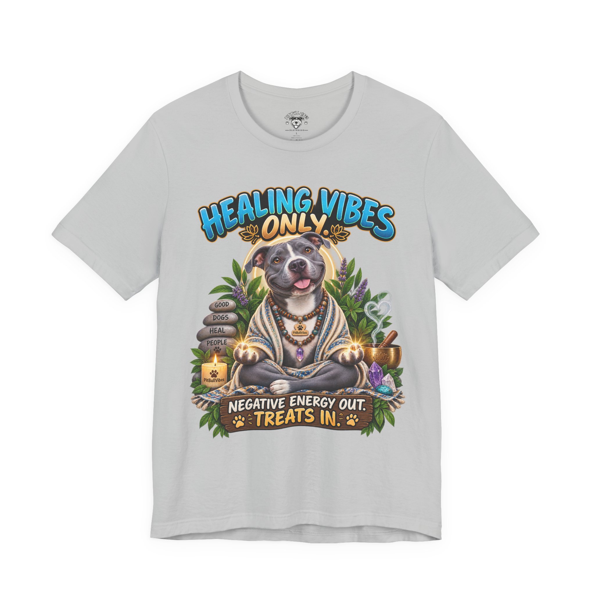 Healing Vibes Only Tee — "Negative Energy Out, Treats In" Dog Graphic T‑Shirt - Image 9