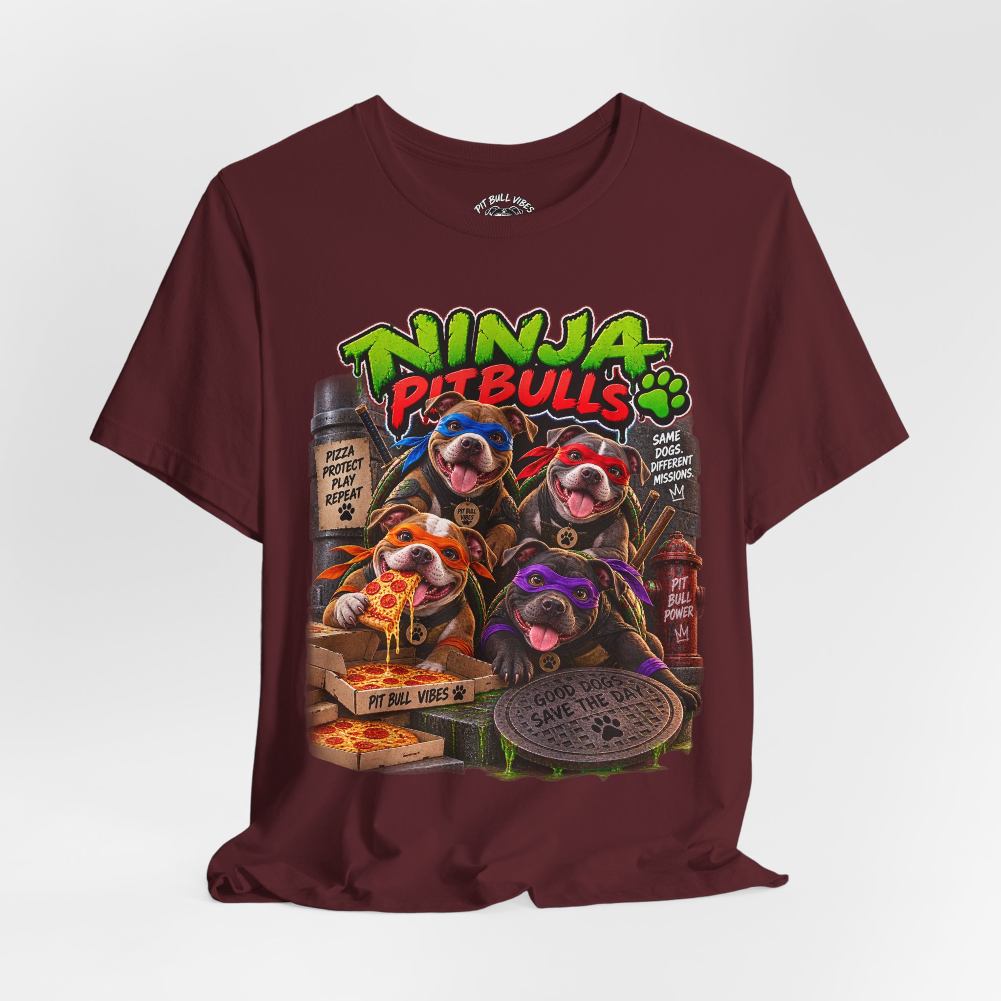 Ninja Pitbulls Graphic Tee — Cute Pitbull Dogs Street Art T-Shirt