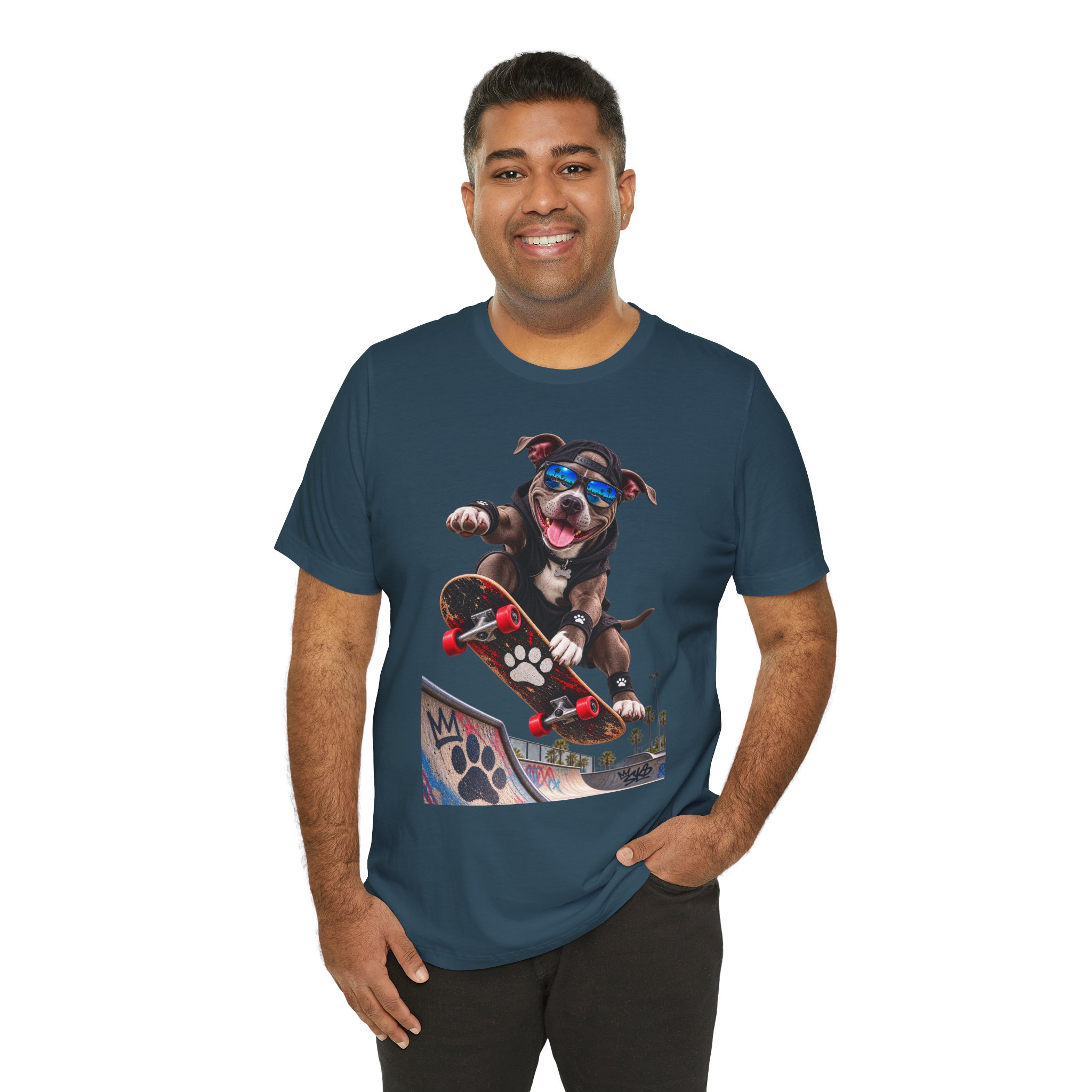 Skateboarding Dog T-Shirt | Skate Pup Graphic Tee, Sunglasses Puppy - Image 23