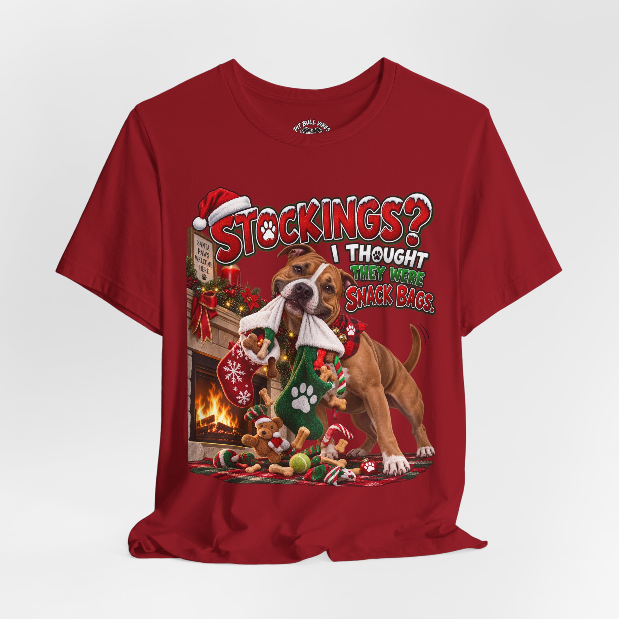 Christmas Dog T‑Shirt — “Stockings? I Thought They Were Bones” Cute Holiday Pitbull Tee - Image 40