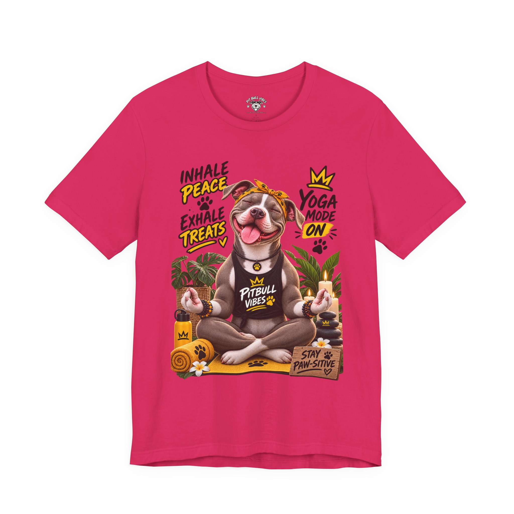 Yoga Mode On Pitbull Vibes T-Shirt — Inhale Peace, Exhale Treats - Image 37