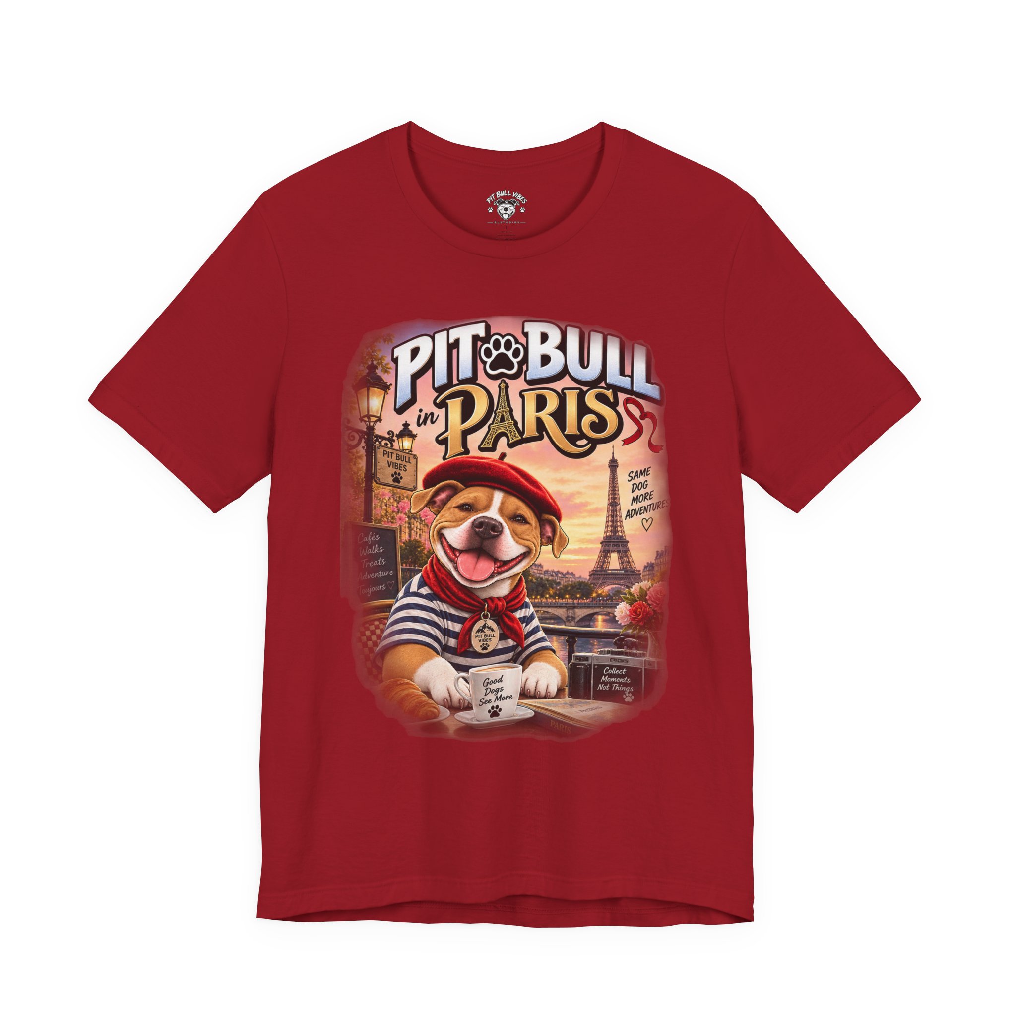 Pit Bull in Paris T-Shirt — Cute French PitBull Travel Graphic Tee - Image 37