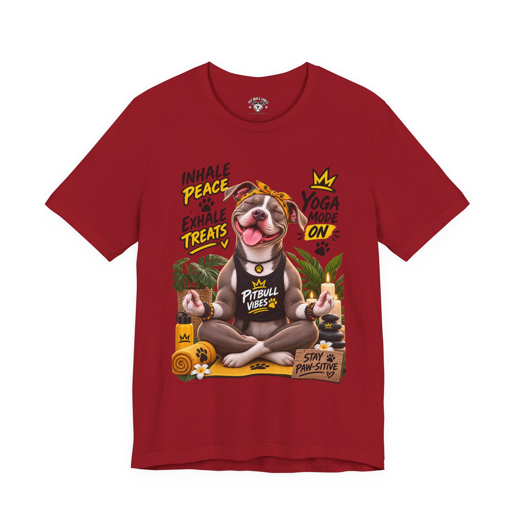 Yoga Mode On Pitbull Vibes T-Shirt — Inhale Peace, Exhale Treats - Image 25