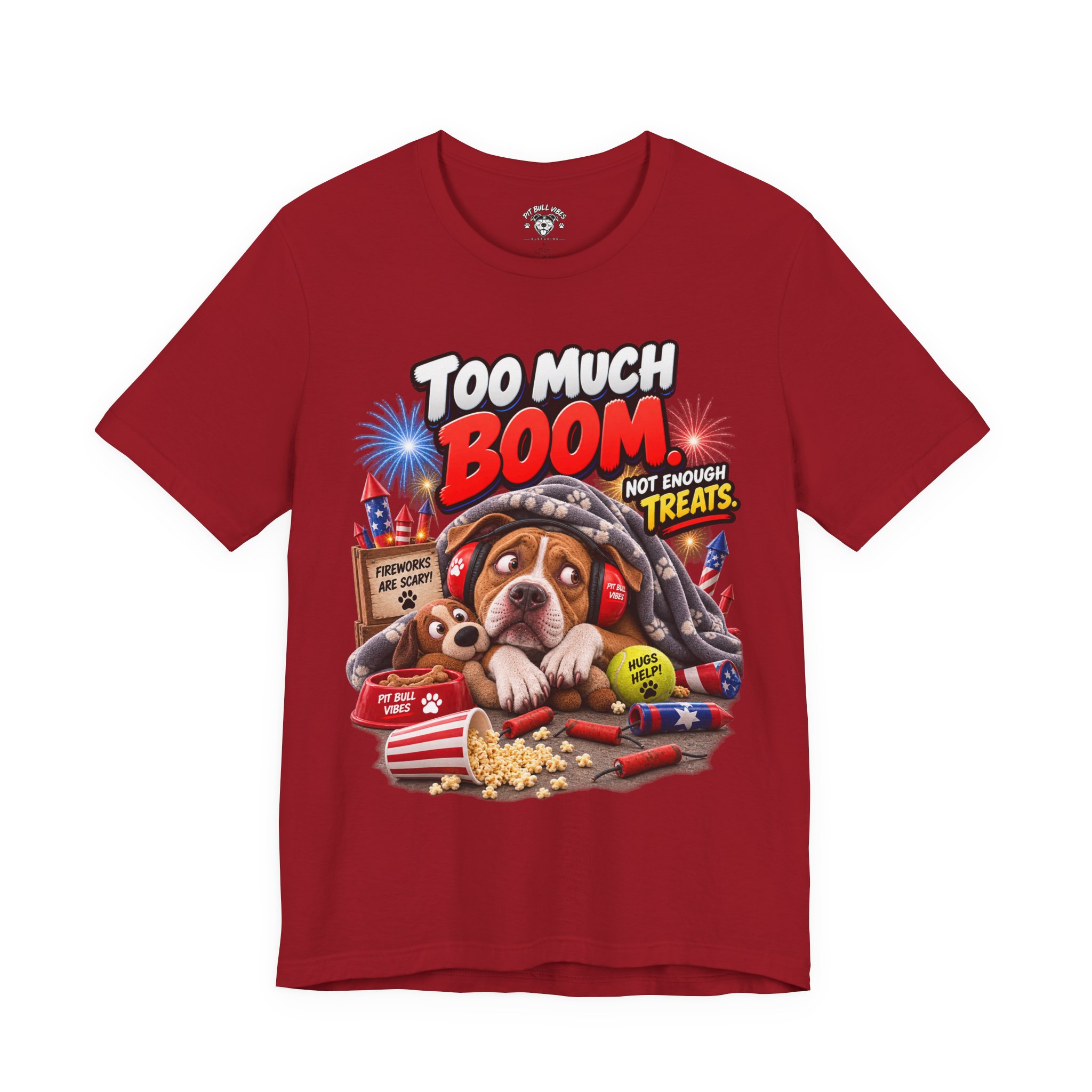 Too Much Boom Dog T-Shirt — Funny Patriotic Fireworks Rescue Pup Tee - Image 37