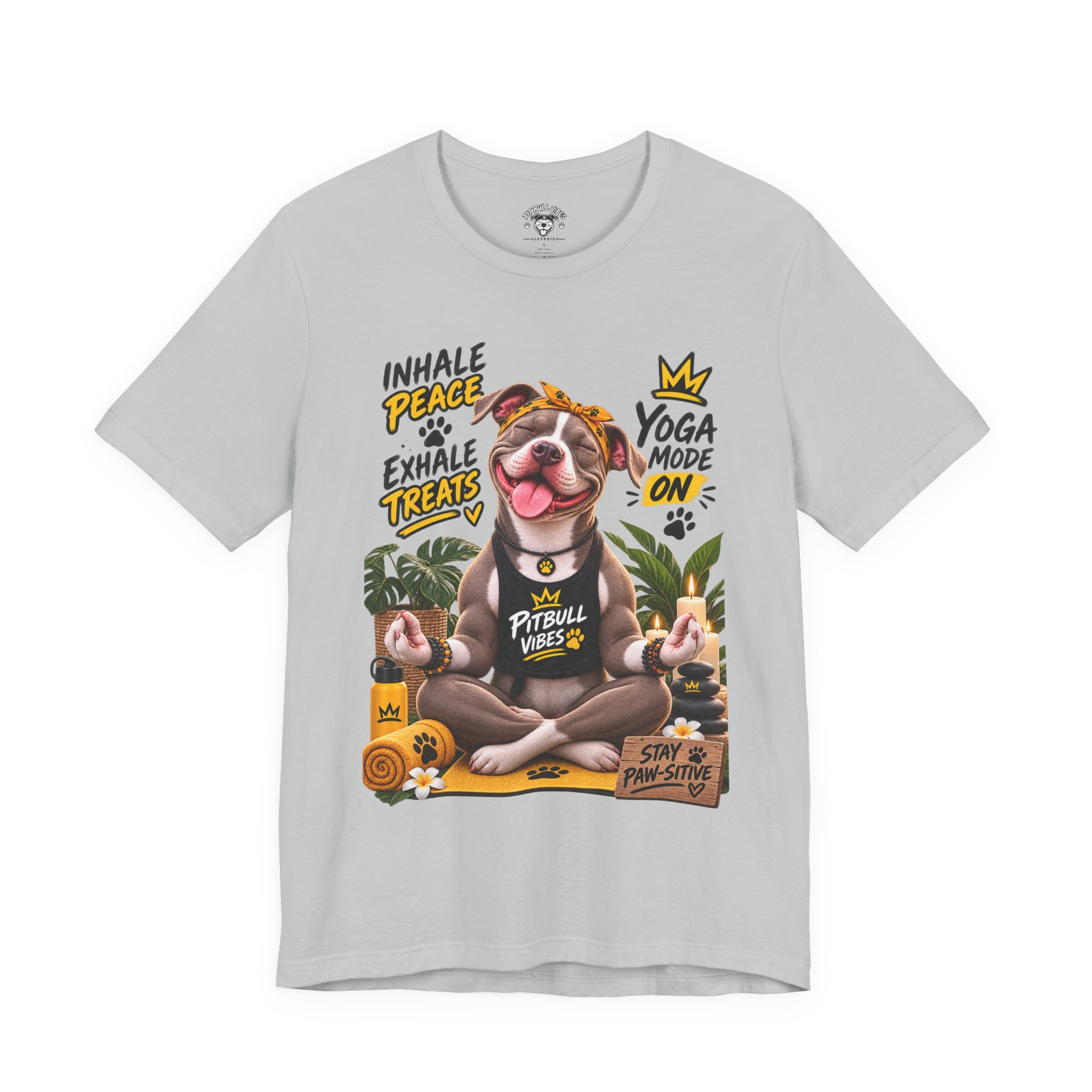 Yoga Mode On Pitbull Vibes T-Shirt — Inhale Peace, Exhale Treats - Image 9
