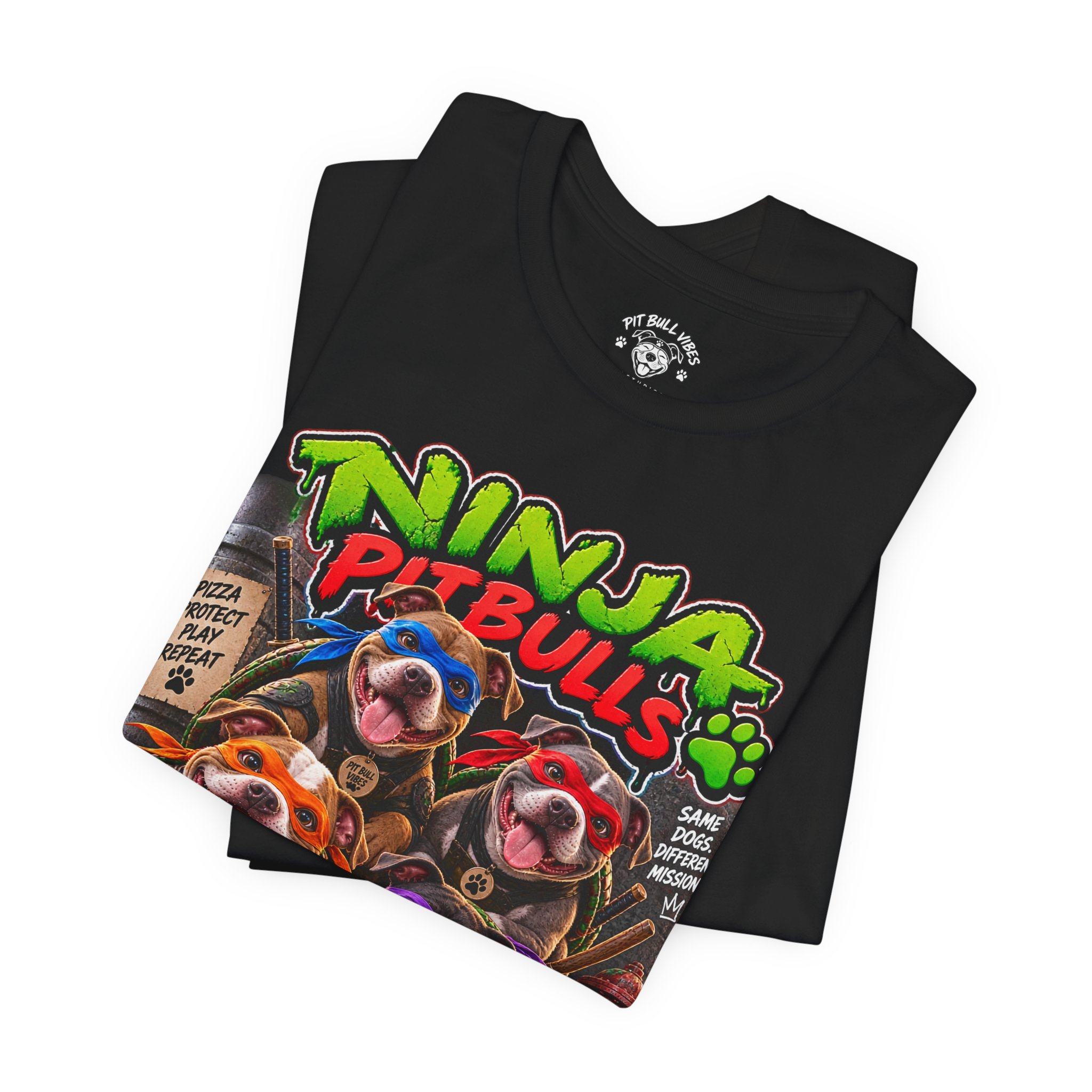 Ninja Pitbulls Graphic Tee — Cute Pitbull Dogs Street Art T-Shirt - Image 15