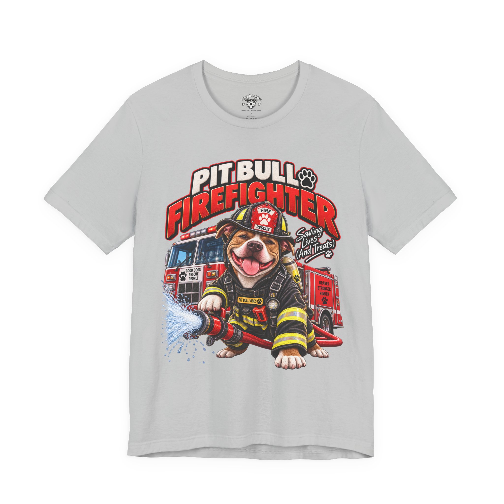 Pitbull Firefighter T-Shirt – Cute Firehouse Dog Tee for Firefighters & Dog Lovers - Image 9