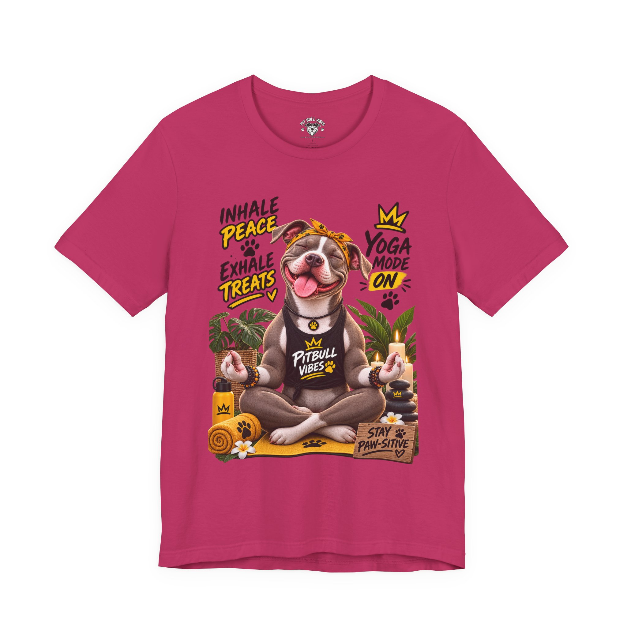 Yoga Mode On Pitbull Vibes T-Shirt — Inhale Peace, Exhale Treats - Image 2