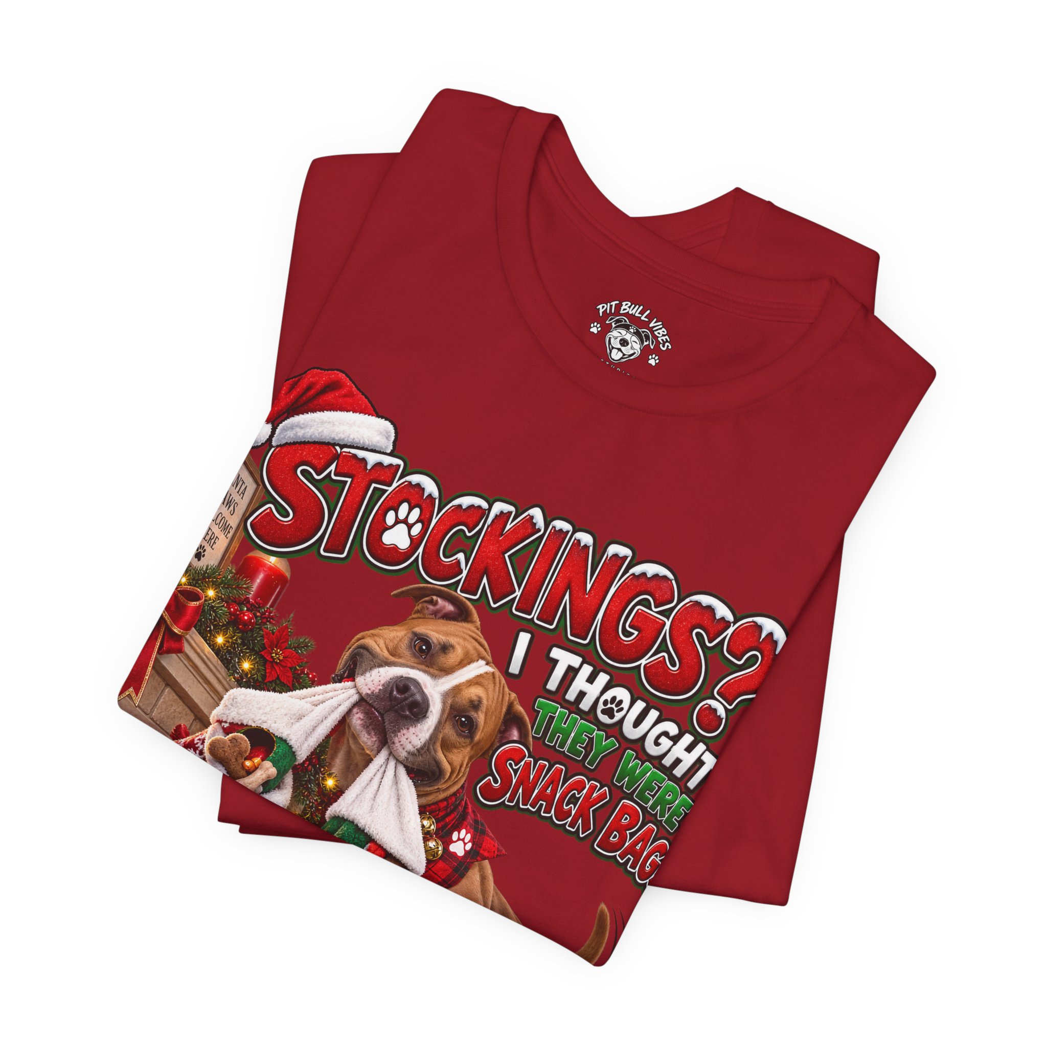 Christmas Dog T‑Shirt — “Stockings? I Thought They Were Bones” Cute Holiday Pitbull Tee - Image 39