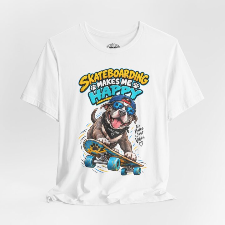 Skateboarding Makes Me Happy Tee - Cute Skateboard Dog Graphic T-Shirt